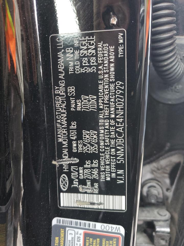 2022 HYUNDAI TUCSON SEL VIN:5NMJBCAE4NH027929