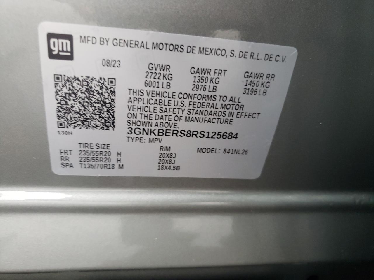 2024 CHEVROLET BLAZER RS VIN:3GNKBERS8RS125684