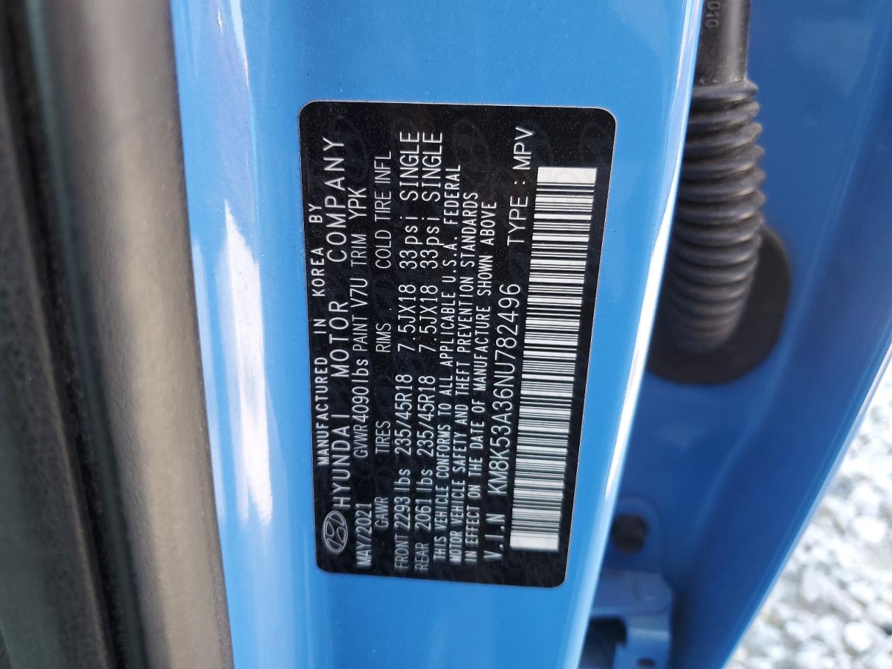 2022 HYUNDAI KONA LIMITED VIN:KM8K53A36NU782496