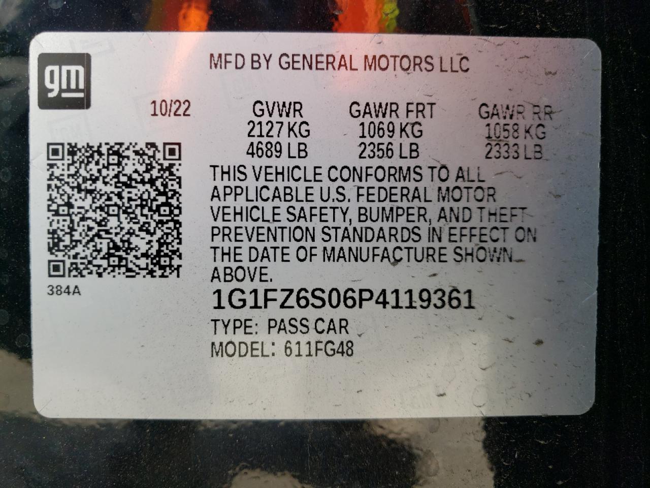 2023 CHEVROLET BOLT EUV PREMIER VIN:1G1FZ6S06P4119361