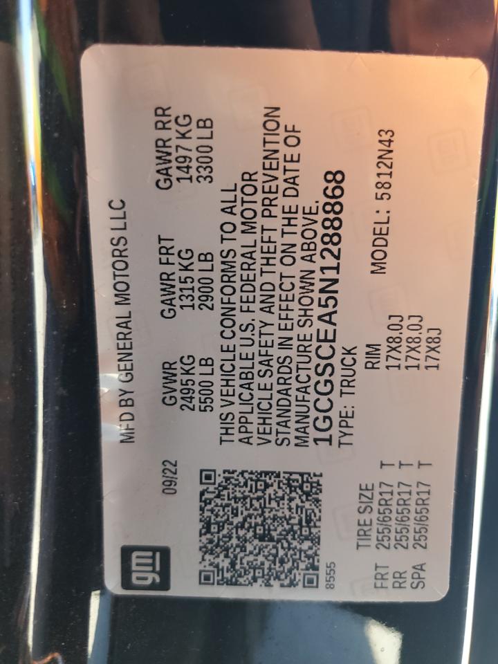 2022 CHEVROLET COLORADO LT VIN:1GCGSCEA5N1288868