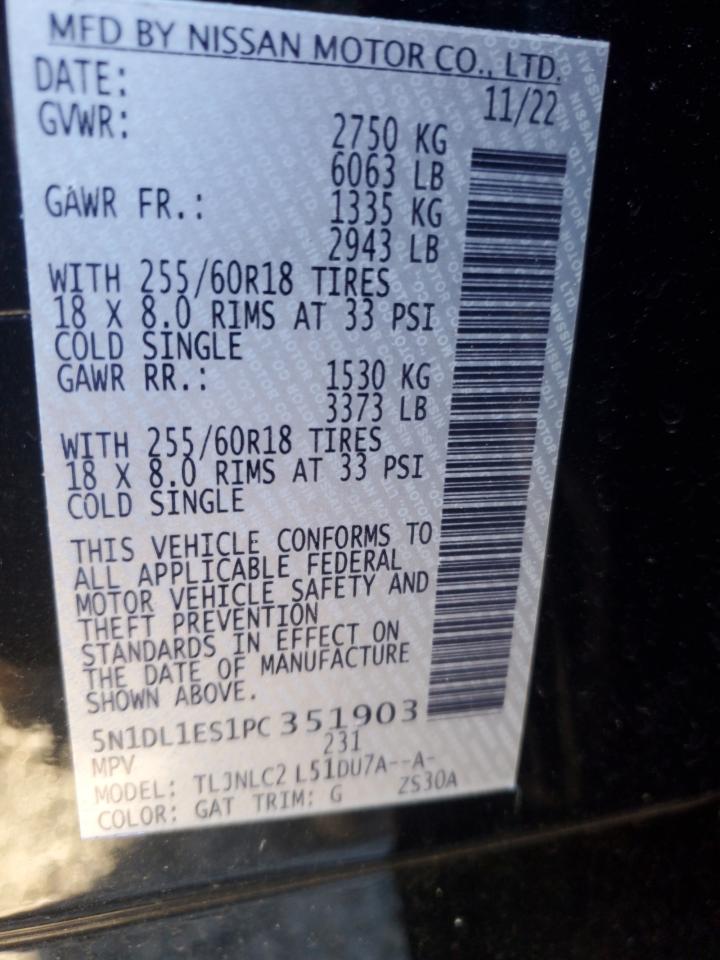 2023 INFINITI QX60 PURE VIN:5N1DL1ES1PC351903