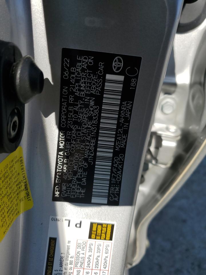 2022 TOYOTA COROLLA SE VIN:JTND4MBE1N3183383