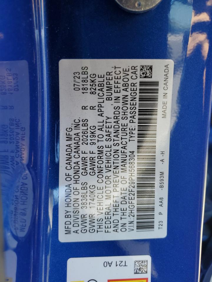 2023 HONDA CIVIC LX VIN:2HGFE2F29PH568304