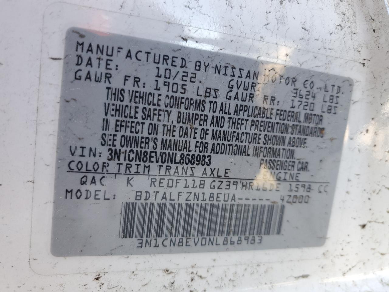 2022 NISSAN VERSA SV VIN:3N1CN8EV0NL868983