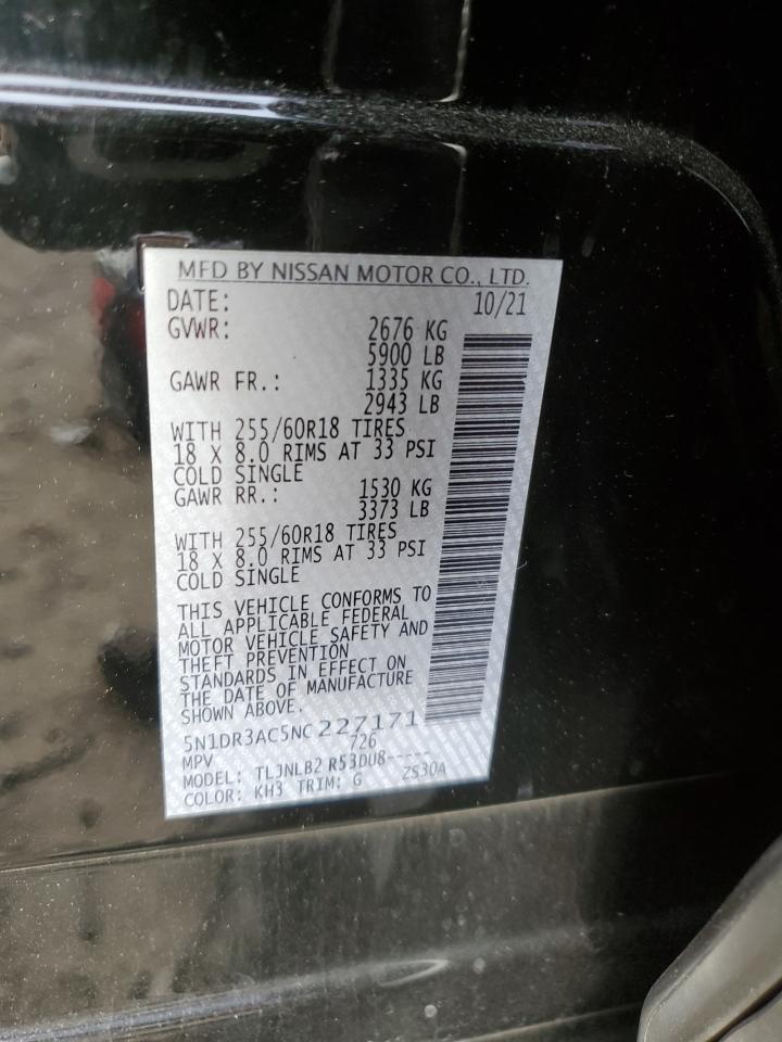 2022 NISSAN PATHFINDER S VIN:5N1DR3AC5NC227171