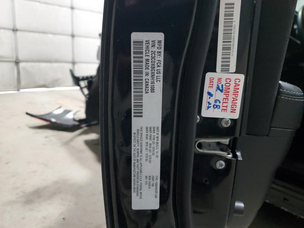 2022 DODGE CHARGER SXT VIN:2C3CDXBGXNH161080