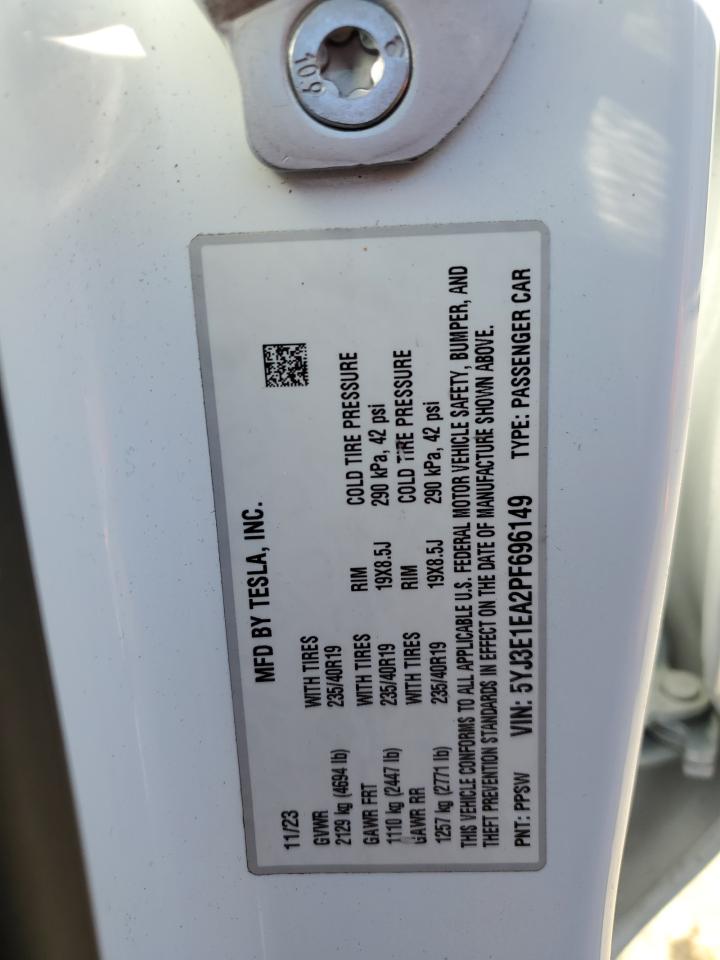 2023 TESLA MODEL 3 VIN:5YJ3E1EA2PF696149