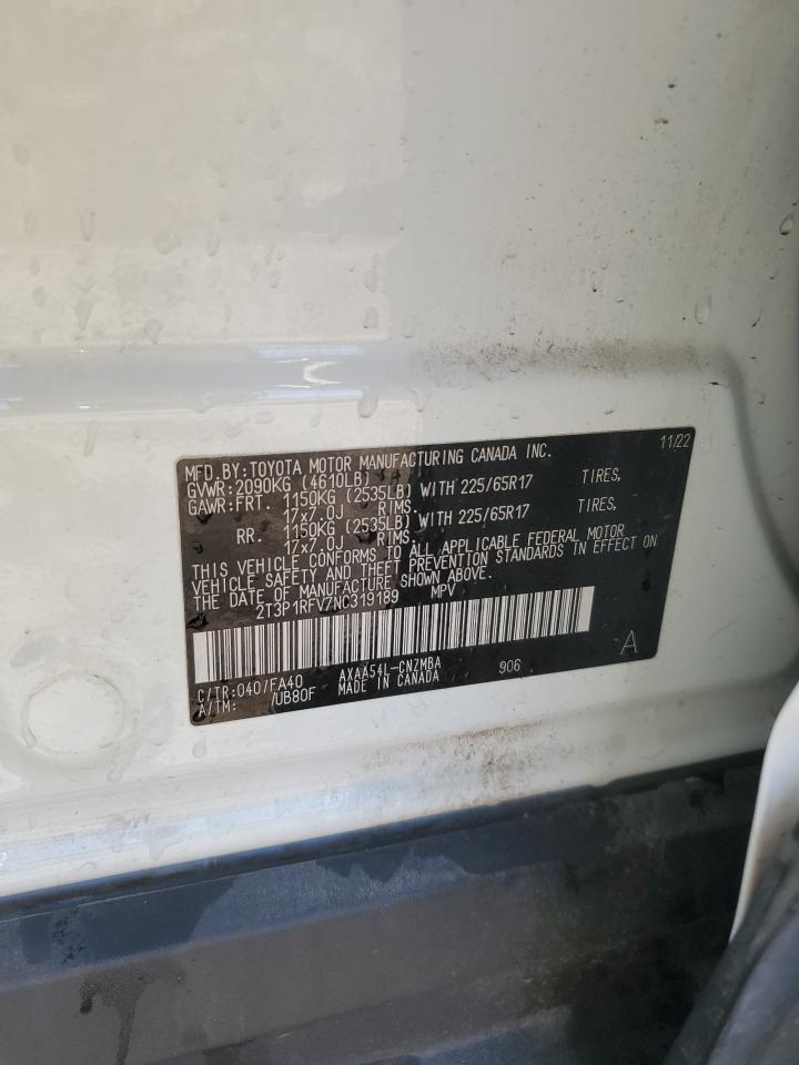 2022 TOYOTA RAV4 XLE VIN:2T3P1RFV7NC319189