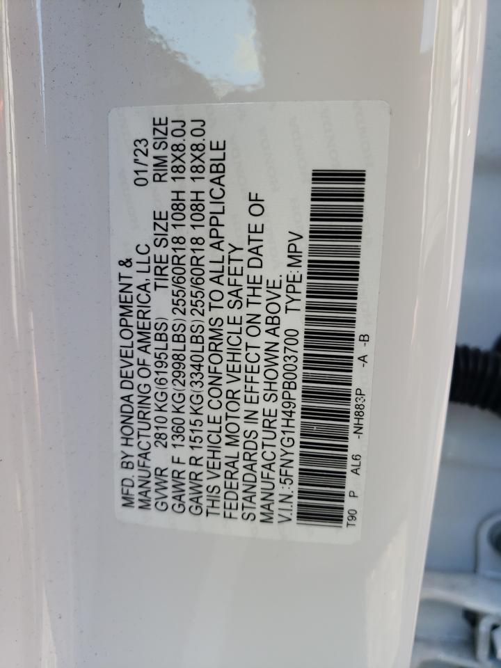 2023 HONDA PILOT EXL VIN:5FNYG1H49PB003700