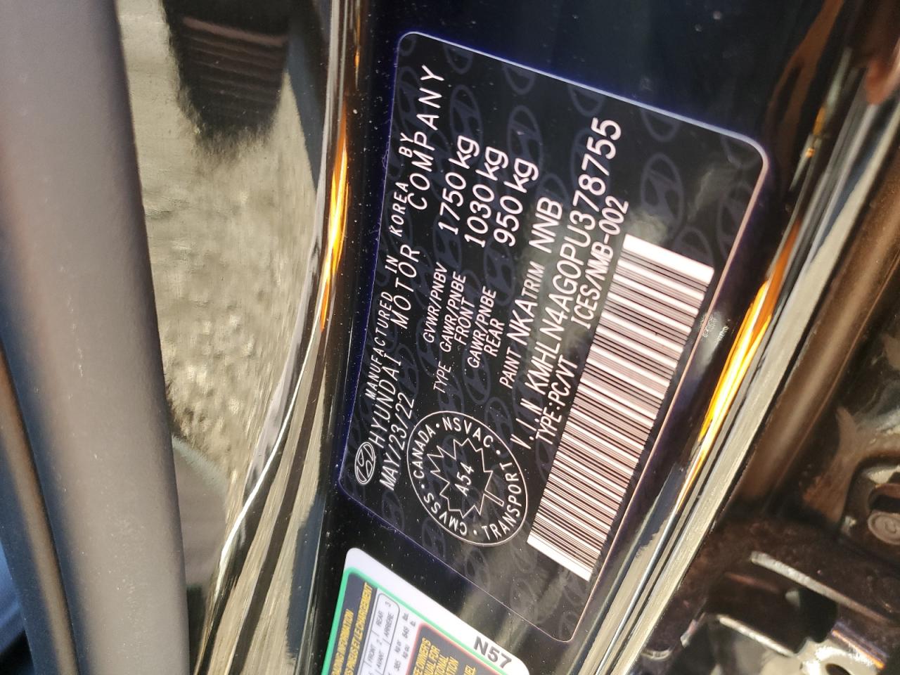 2023 HYUNDAI ELANTRA SEL VIN:WBAUF11040PT72935