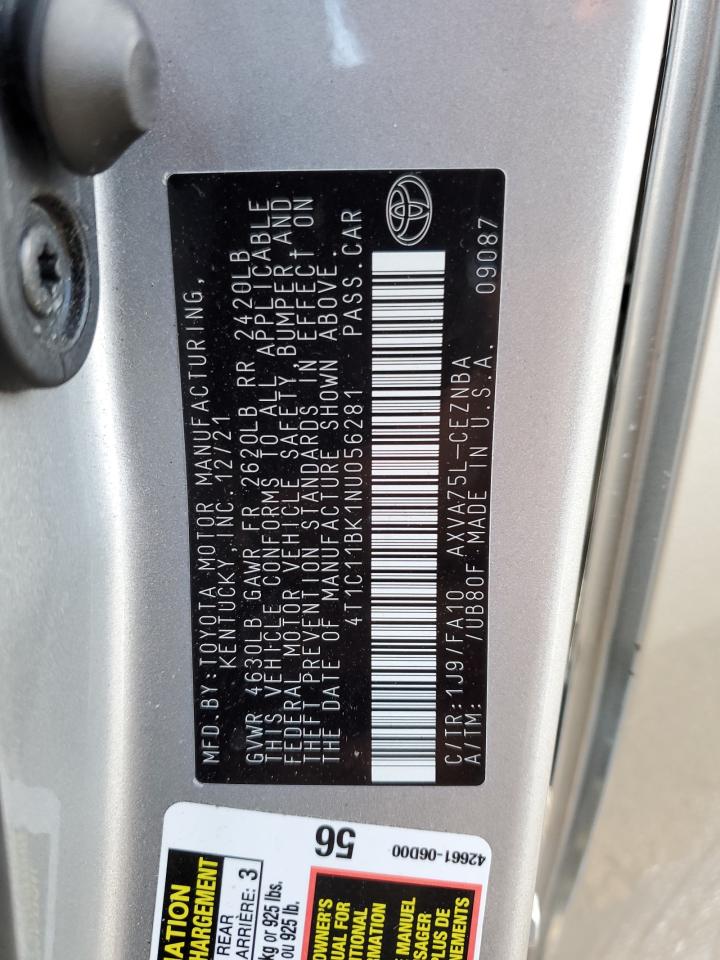 2022 TOYOTA CAMRY LE VIN:4T1C11BK1NU056281