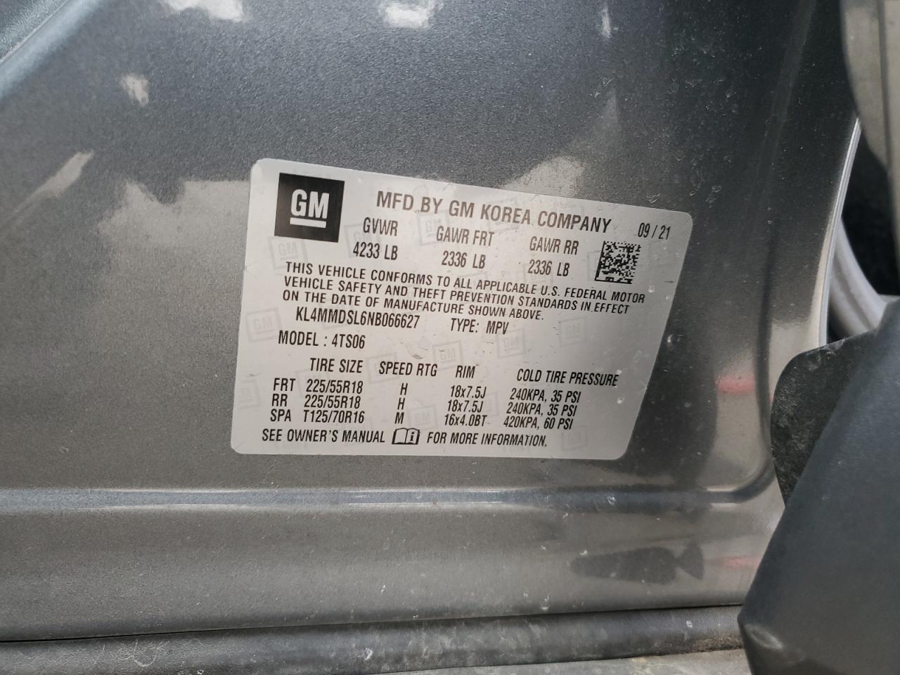 2022 BUICK ENCORE GX SELECT VIN:KL4MMDSL6NB066627