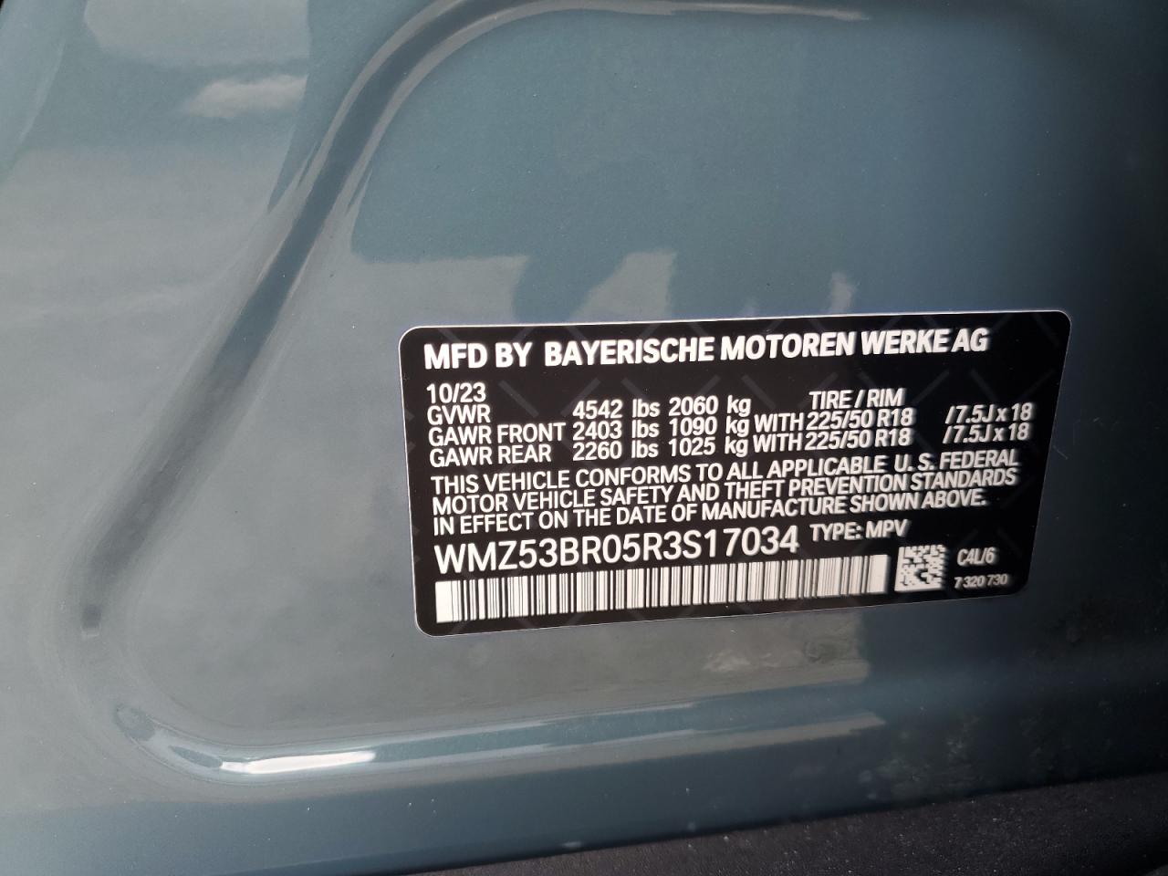 2024 MINI COOPER S COUNTRYMAN VIN:WMZ53BR05R3S17034