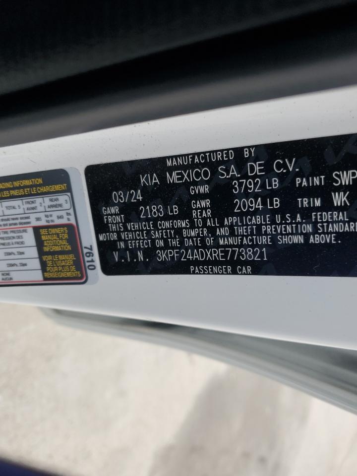 2024 KIA FORTE LX VIN:3KPF24ADXRE773821