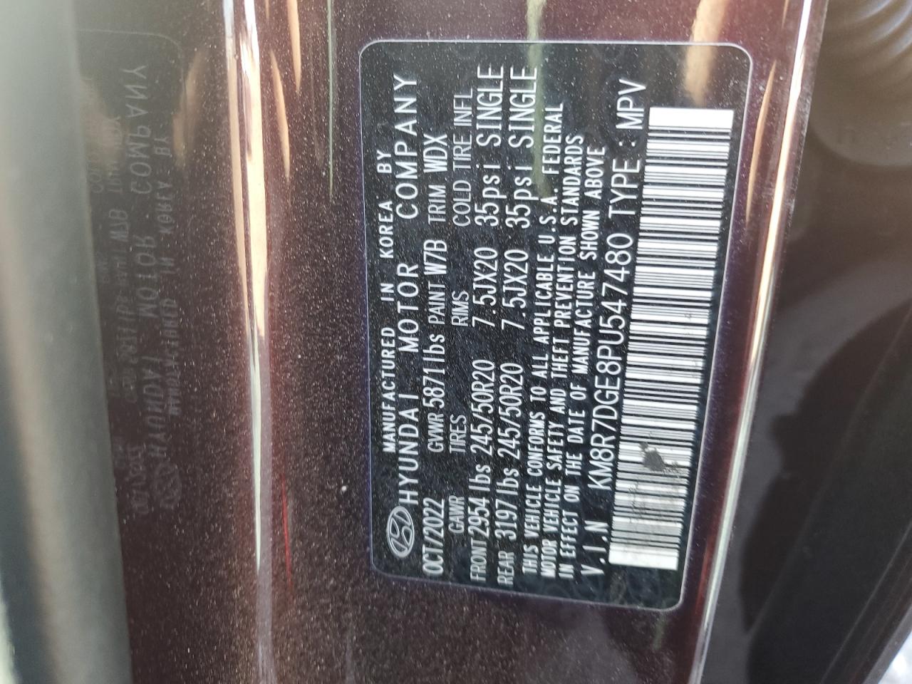 2023 HYUNDAI PALISADE CALLIGRAPHY VIN:KM8R7DGE8PU547480