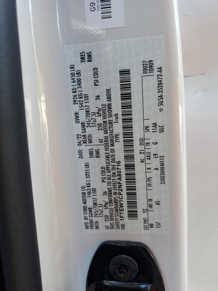 2022 FORD F150 SUPERCREW VIN:1FTEW1CP2NFA80716