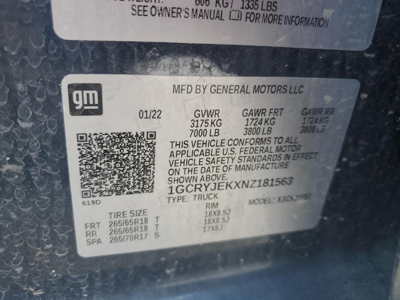 2022 CHEVROLET SILVERADO LTD K1500 LT-L VIN:1GCRYJEKXNZ181563