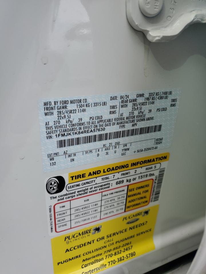 2024 FORD EXPEDITION MAX LIMITED VIN:1FMJK1K84REA57630