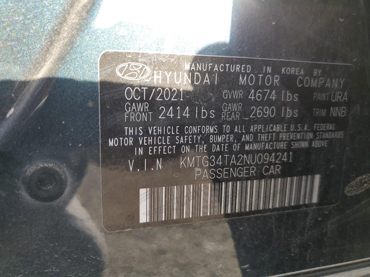 2022 GENESIS G70 BASE VIN:KMTG34TA2NU094241