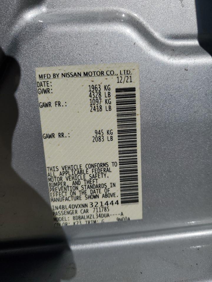 2022 NISSAN ALTIMA SV VIN:1N4BL4DVXNN321444