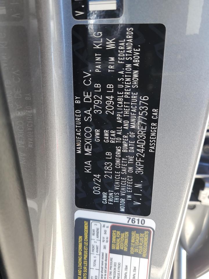 2024 KIA FORTE LX VIN:3KPF24AD3RE775376