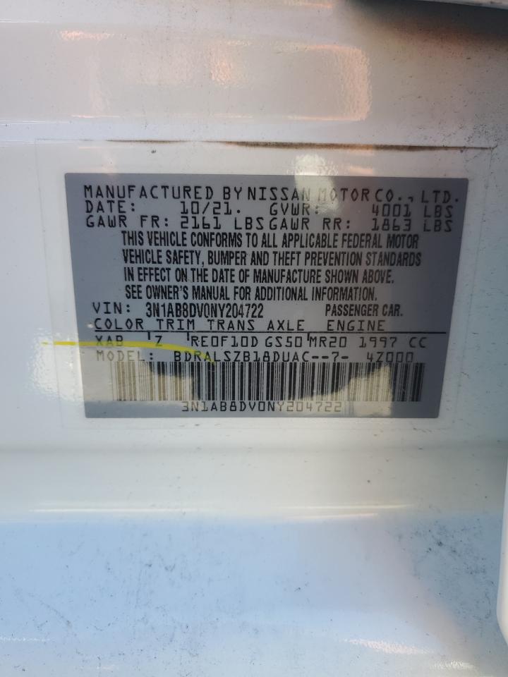 2022 NISSAN SENTRA SR VIN:3N1AB8DV0NY204722