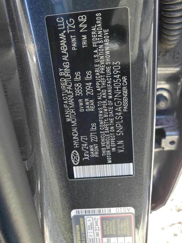 2022 HYUNDAI ELANTRA SEL VIN:5NPLS4AG7NH054903