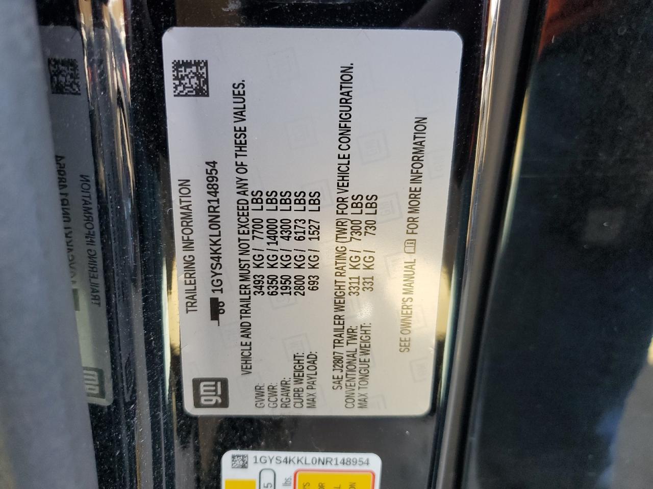 2022 CADILLAC ESCALADE ESV PREMIUM LUXURY VIN:1GYS4KKL0NR148954