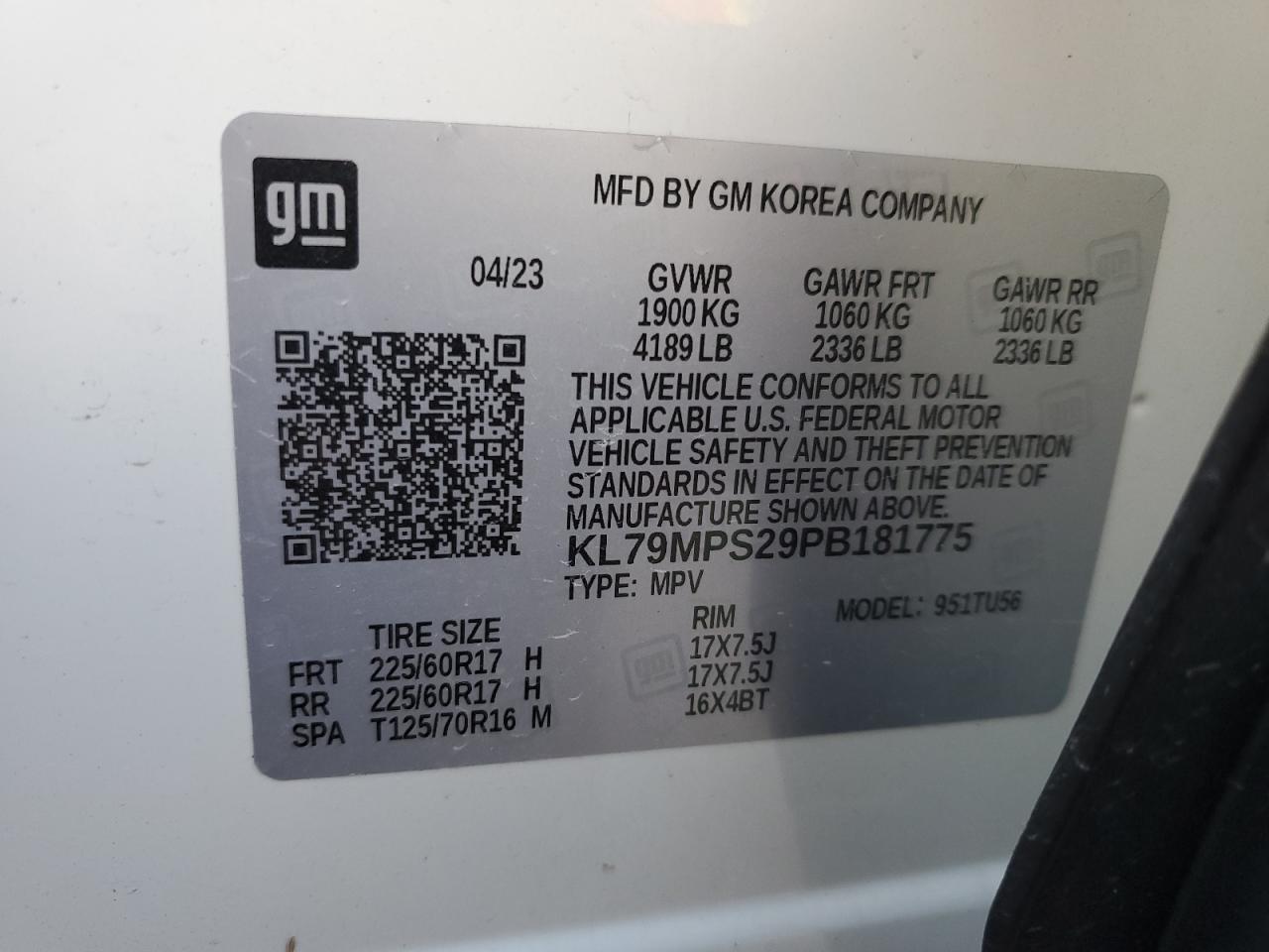 2023 CHEVROLET TRAILBLAZER LT VIN:KL79MPS29PB181775