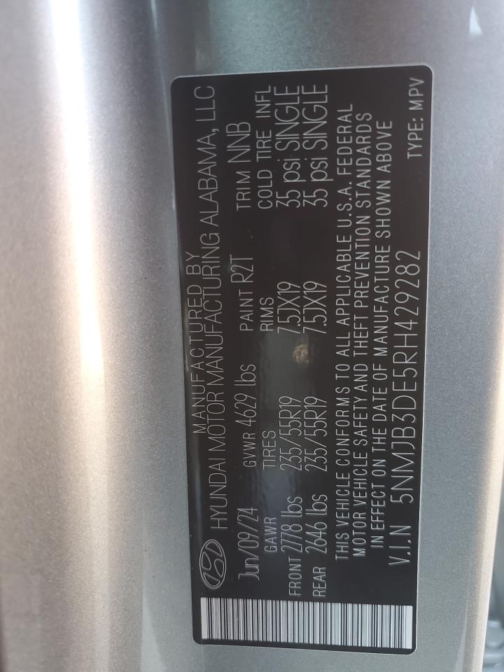 2024 HYUNDAI TUCSON SEL VIN:5NMJB3DE5RH429282