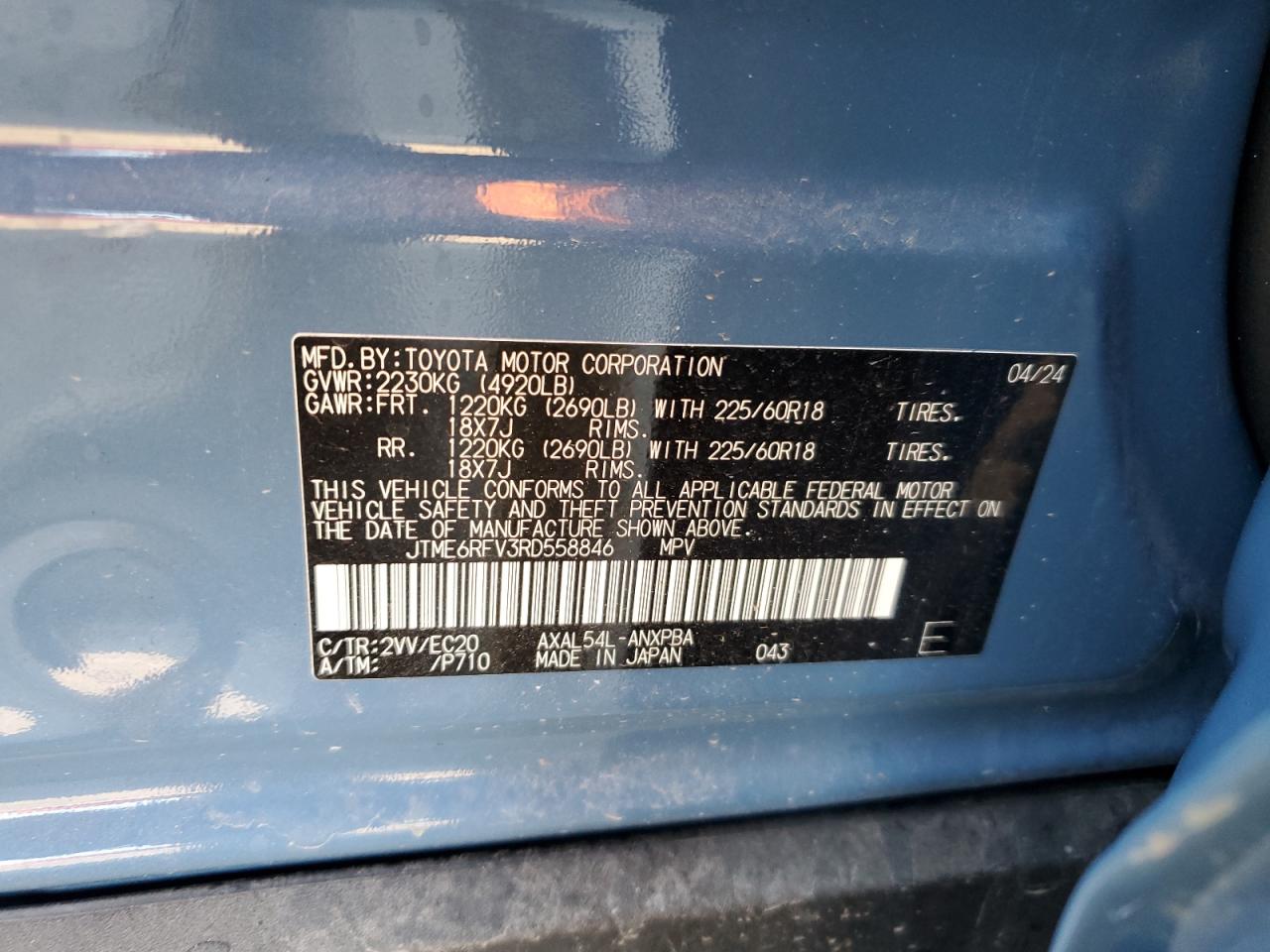 2024 TOYOTA RAV4 XSE VIN:JTME6RFV3RD558846