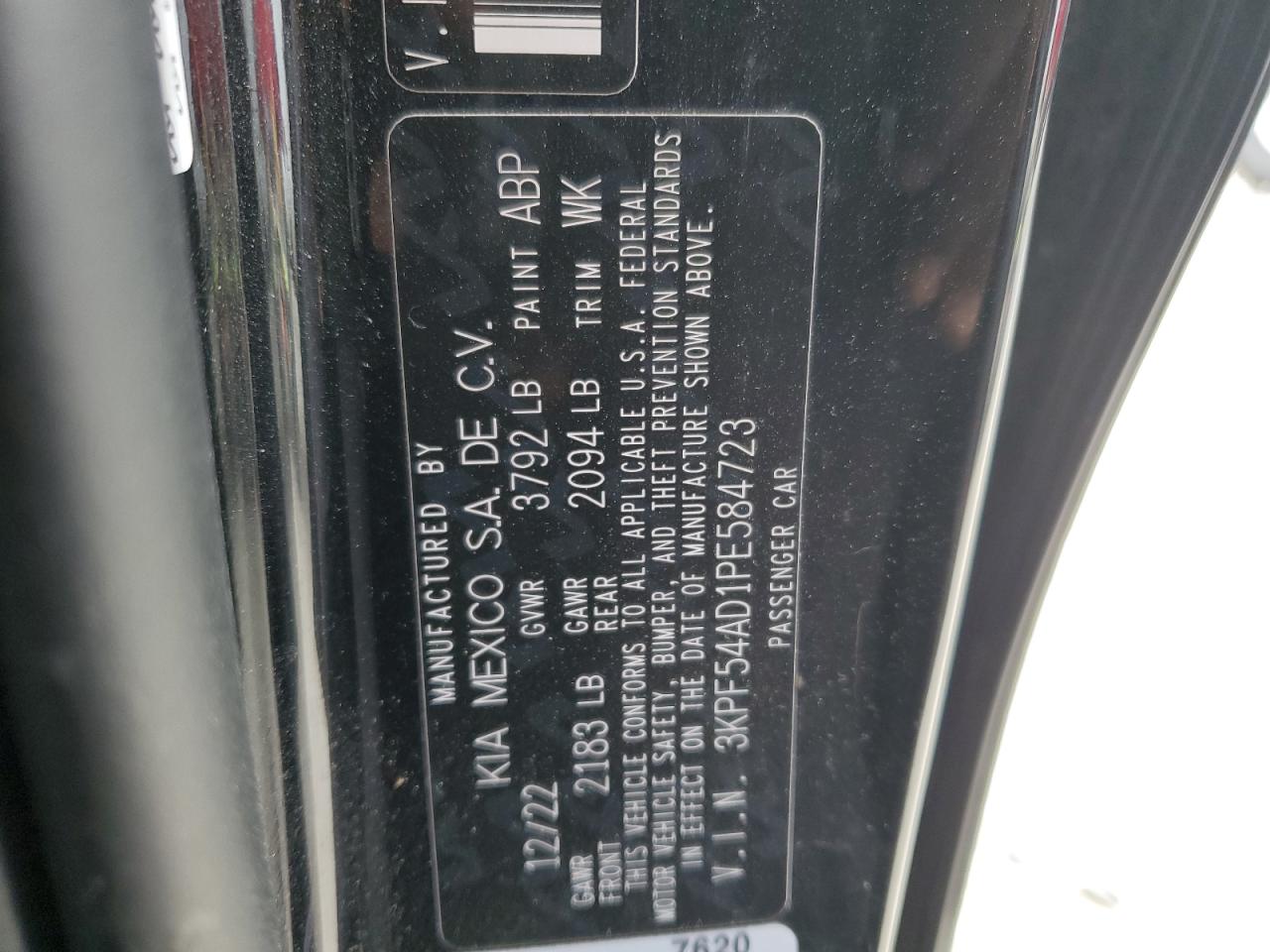 2023 KIA FORTE GT LINE VIN:3KPF54AD1PE584723