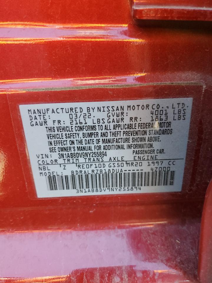 2022 NISSAN SENTRA SR VIN:3N1AB8DV9NY255894