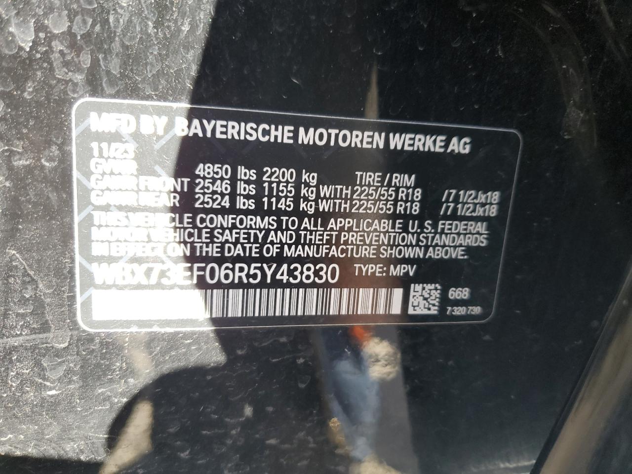 2024 BMW X1 XDRIVE28I VIN:WBX73EF06R5Y43830