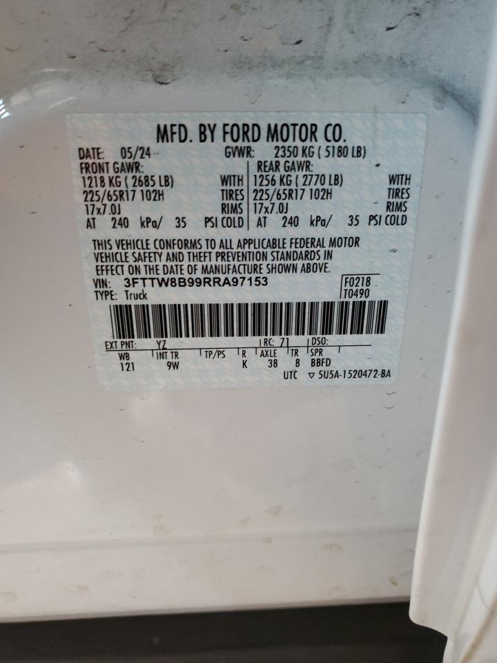2024 FORD MAVERICK XL VIN:3FTTW8B99RRA97153