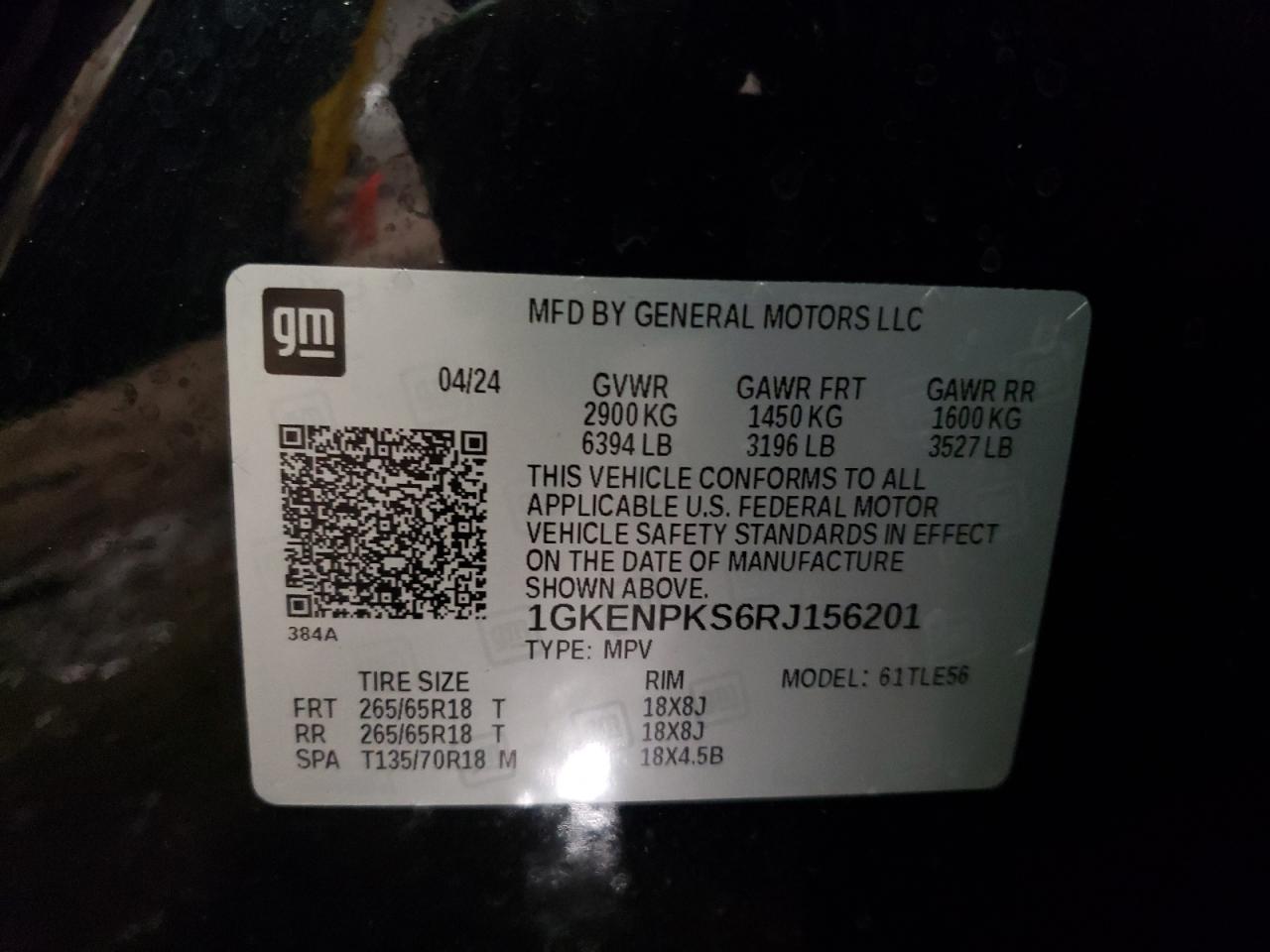 2024 GMC ACADIA AT4 VIN:1GKENPKS6RJ156201