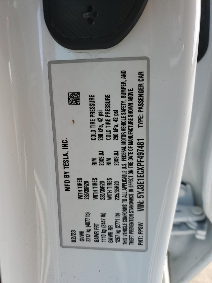 2023 TESLA MODEL 3 VIN:5YJ3E1ECXPF497481