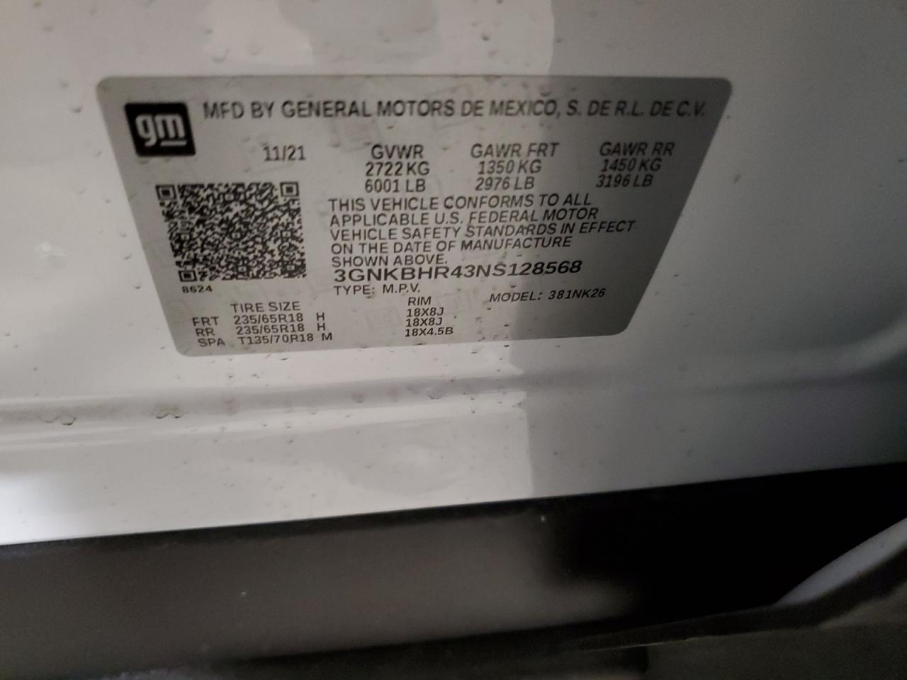 2022 CHEVROLET BLAZER 2LT VIN:3GNKBHR43NS128568