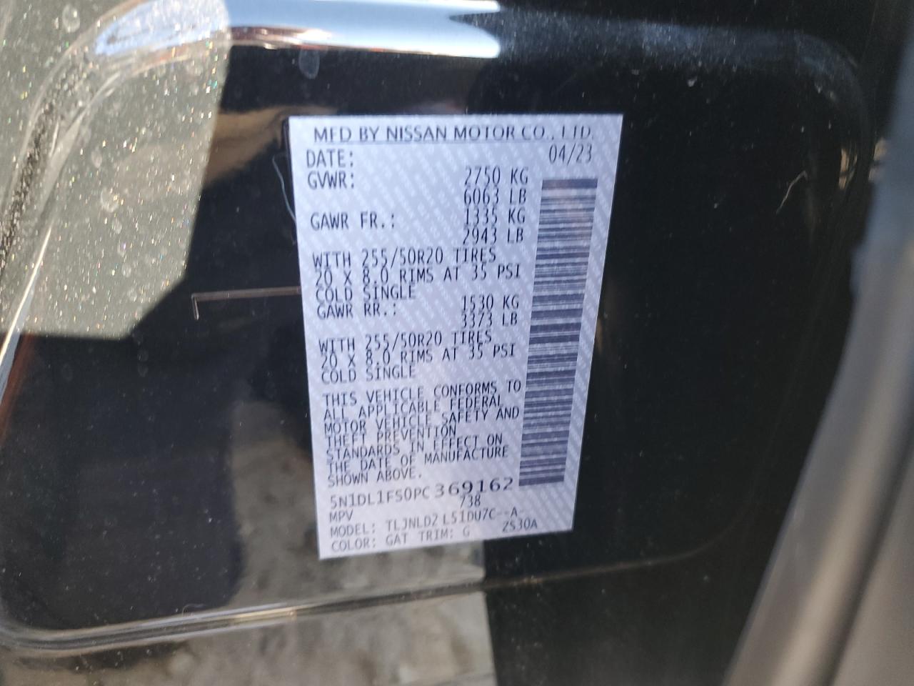 2023 INFINITI QX60 LUXE VIN:5N1DL1FS0PC369162