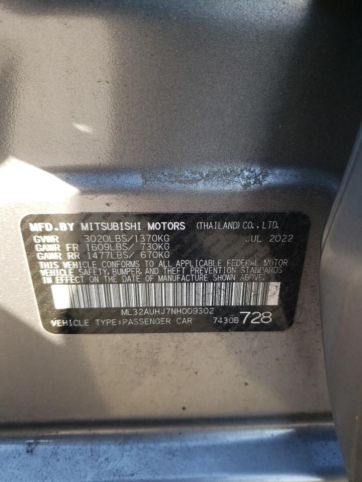 2022 MITSUBISHI MIRAGE ES VIN:ML32AUHJ7NH009302