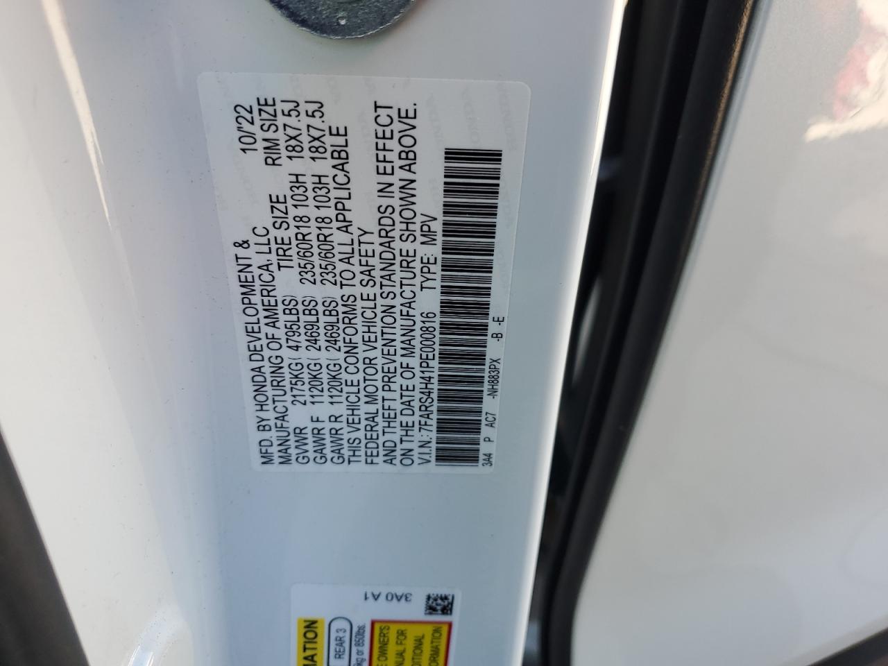 2023 HONDA CR-V EX VIN:7FARS4H41PE000816
