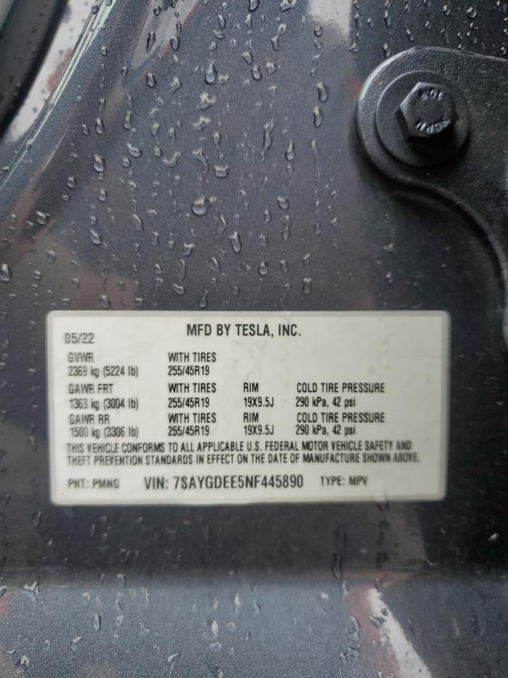 2022 TESLA MODEL Y VIN:7SAYGDEE5NF445890