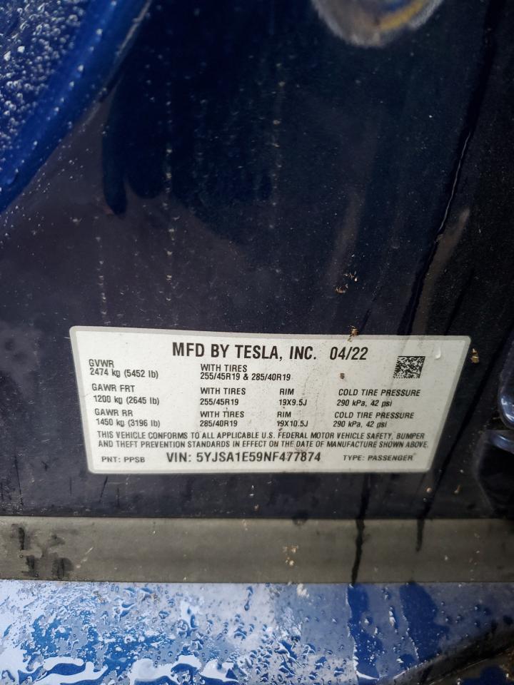 2022 TESLA MODEL S VIN:4S4BTAECXL3223962