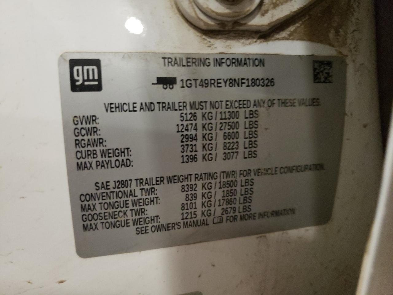 2022 GMC SIERRA K2500 DENALI VIN:1GT49REY8NF180326