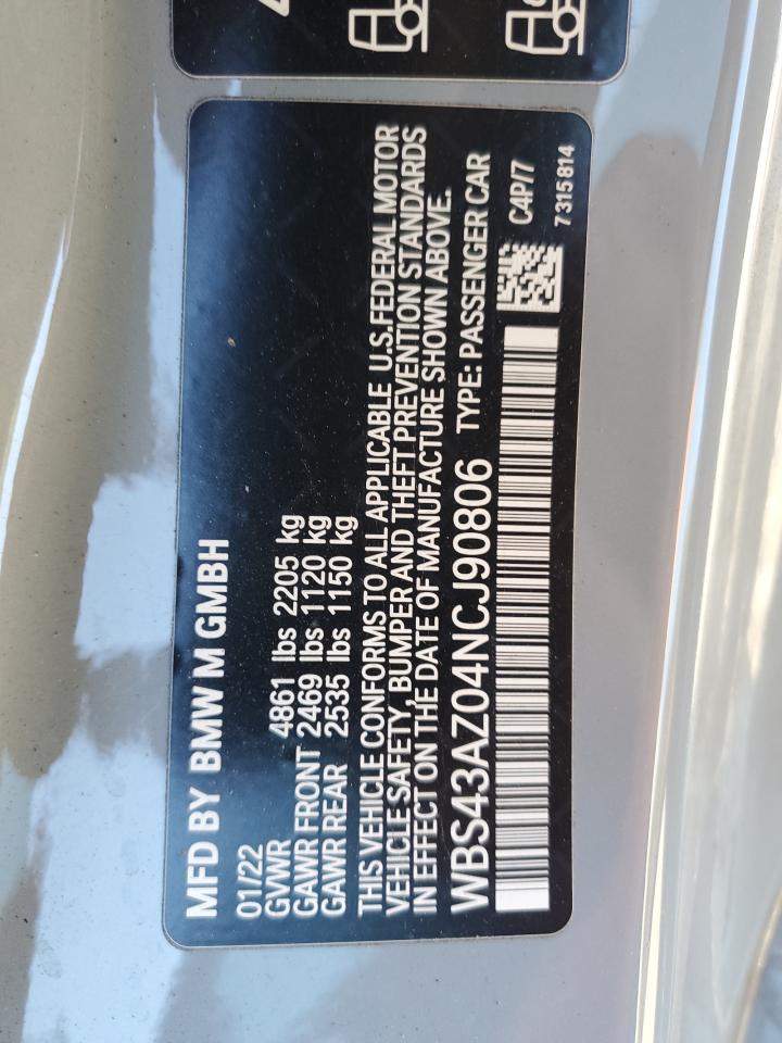 2022 BMW M4 COMPETITION VIN:WBS43AZ04NCJ90806