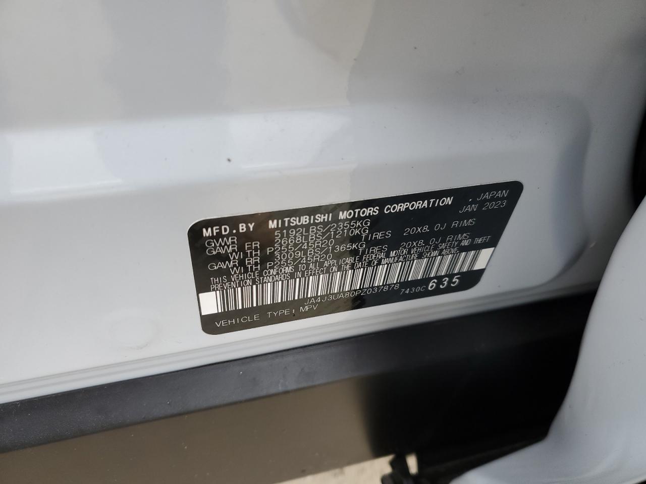 2023 MITSUBISHI OUTLANDER SE VIN:JA4J3UA80PZ037878