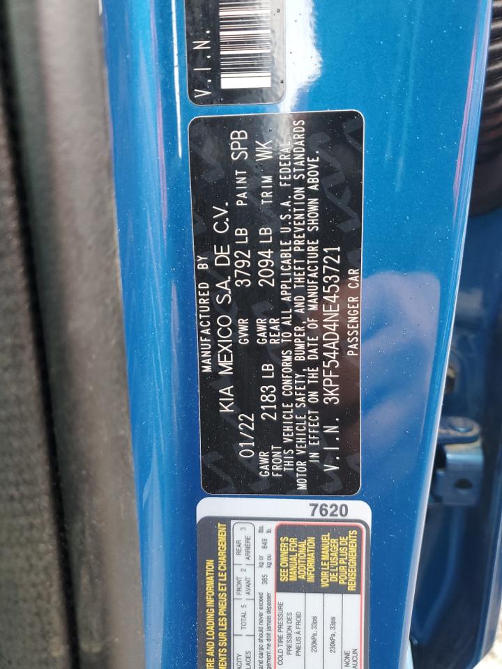 2022 KIA FORTE GT LINE VIN:3KPF54AD4NE453721