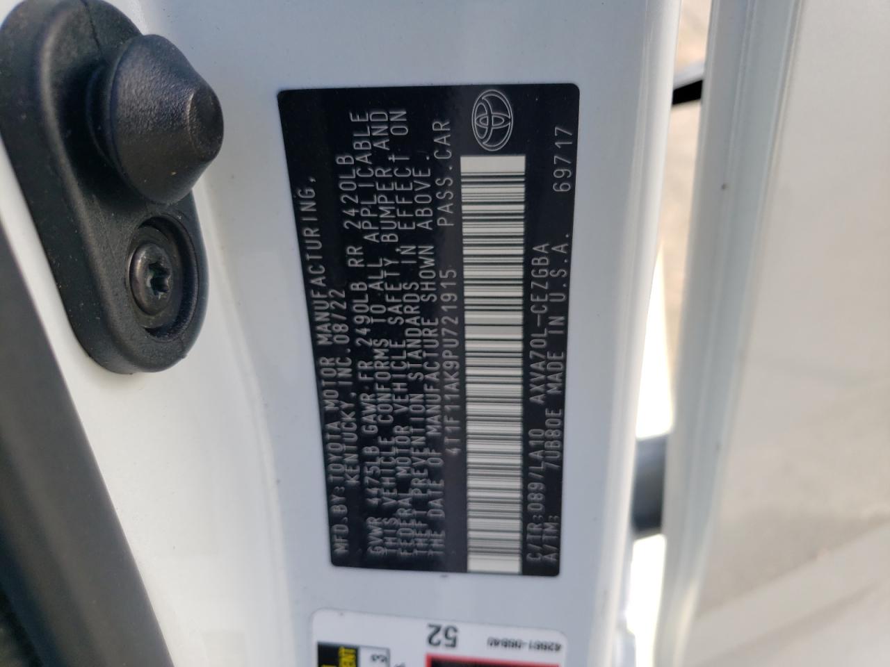 2023 TOYOTA CAMRY XLE VIN:4T1F11AK9PU721915