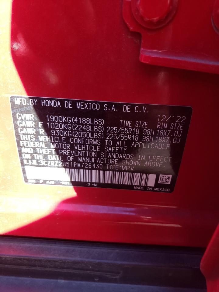 2023 HONDA HR-V SPORT VIN:3CZRZ2H51PM726430